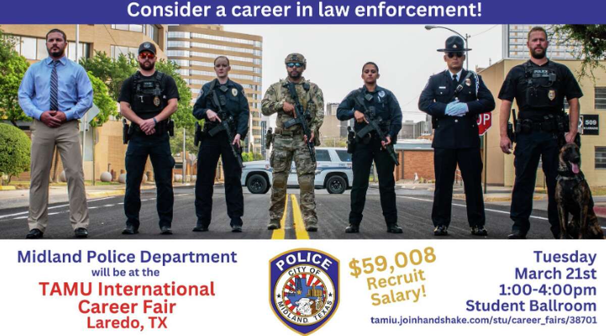 Promotional information by the Midland Police Department of their attedance at the TAMIU Career Fair. 