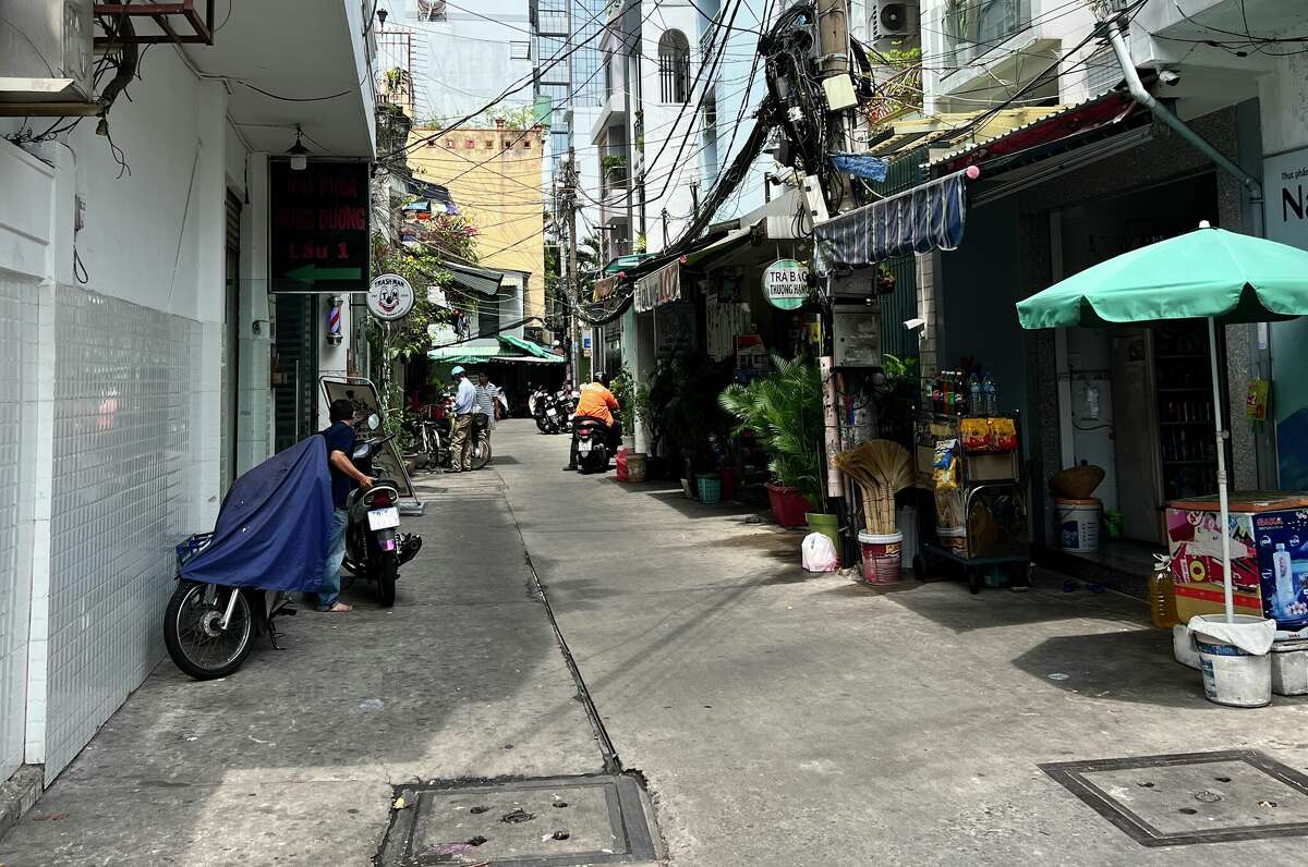 A quiet alleyway in the center of Ho Chi Minh City.