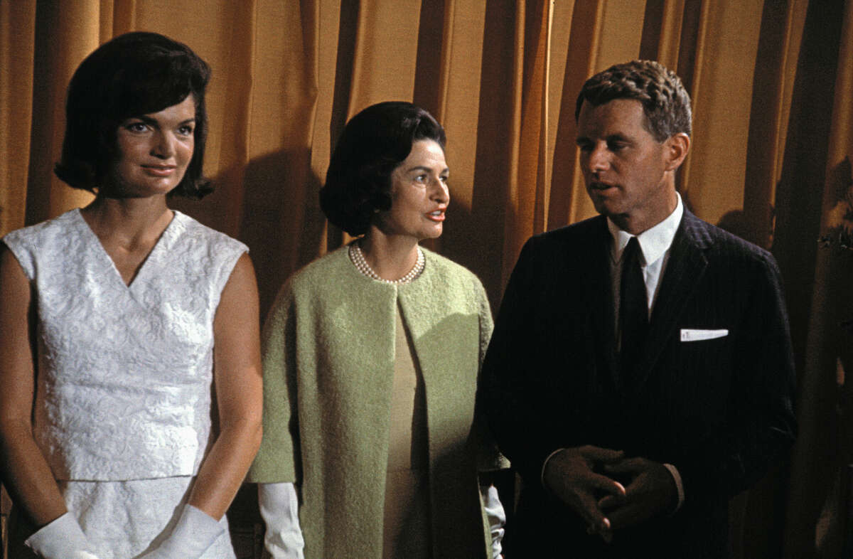 Atlantic City: Mrs. Kennedy, Mrs. Johnson and Robert Kennedy. Reception in Mrs. Kennedy's honor on final day of Democratic National Convention in Atlantic City, New Jersey.