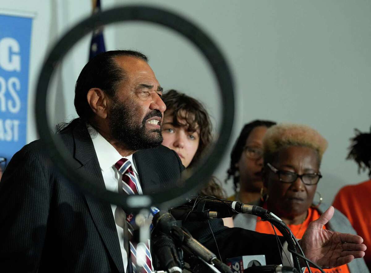 U.S. Rep. Al Green speaks against the Houston ISD takeover during a press conference with other elected officials, members of the Houston Federation of Teachers, parents and students on Wednesday, March 15, 2023.