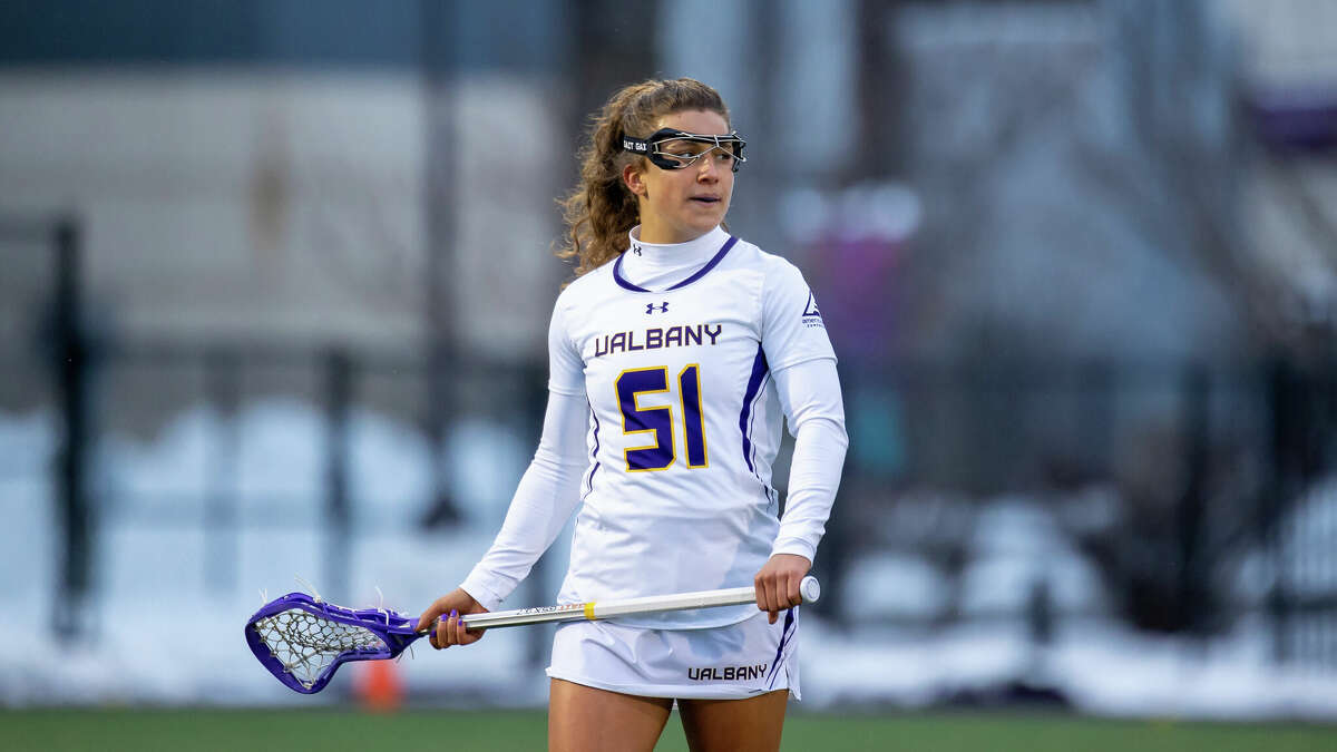 UAlbany graduate attacker Shonly Wallace, seen earlier this season, scored the game-winning goal against UC Davis on Wednesday, March 15. It was one of five goals she scored in the game to lead the Great Danes.