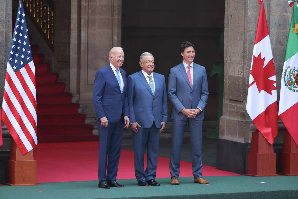 U.S. President Joe Biden, President of Mexico Andres Manuel Lopez Obrador and Prime Minister of Canada Justin Trudeau at the recent 2023 North American Leaders Summit in Mexico City. The three leaders need to address outstanding issues that have delayed the full implementation of USMCA, including the Mexican government’s plan to ban genetically modified corn imports for human consumption.   at Palacio Nacional on January 09, 2023 in Mexico City, Mexico. President Lopez Obrador, USA President Joe Biden and Canadian Prime Minister Justin Trudeau gather in Mexico from January 9 to 11 as part of the 10th North American Leaders' Summit. The agenda includes topics on the climate change, immigration, trade and economic integration, security among others.