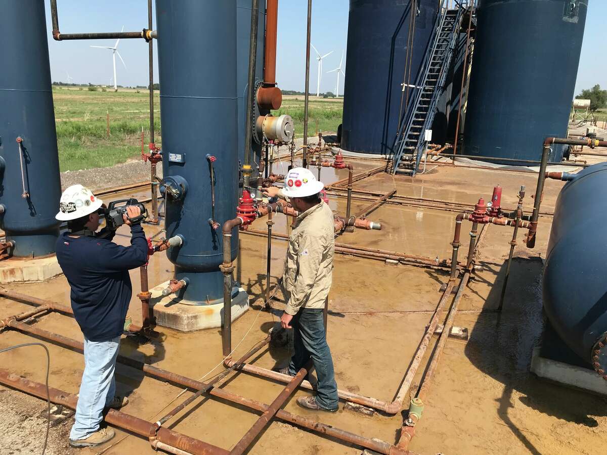 An OTA Environmental Solutions Lead Detection and Repair crew surveys a production facility. A new report says as many as 35,000 Texas jobs could be created by methane mitigation efforts, from leak detection and repair to monitoring and maintenance.