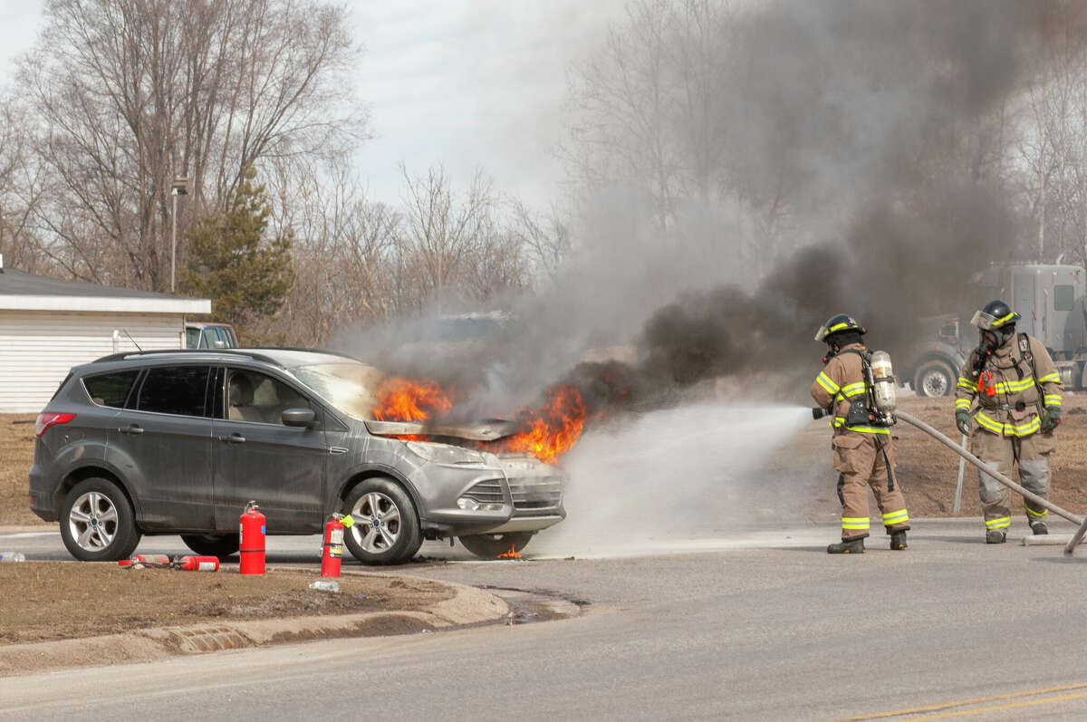 A vehicle at the intersection of Northland Drive and 19 Mile Road caught on fire just before noon Thursday north of Big Rapids. The Big Rapids Fire Department were on scene and had the blaze under control within minutes. No injuries were reported and the cause of the fire is unknown.