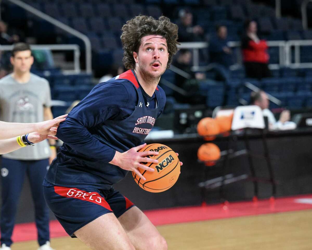 Saint Mary’s senior Kyle Bowen during an open practice prior to the NCAA Tournament on Thursday, March 16, 2023, at MVP Arena in Albany, N.Y.