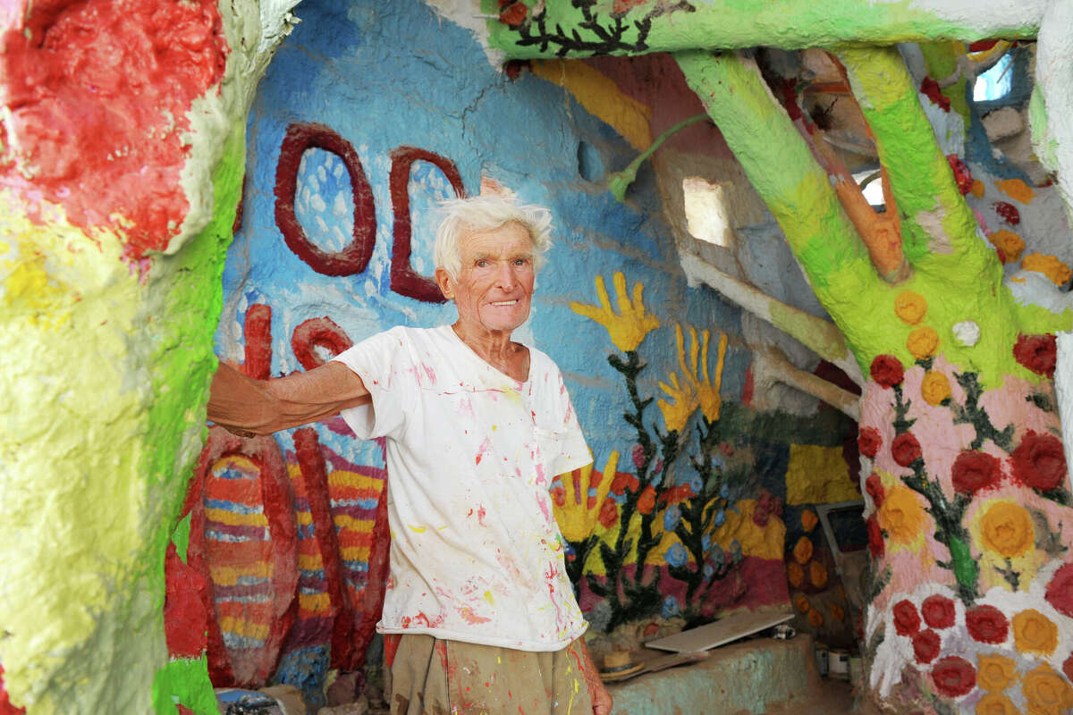 Leonard Knight creator of Salvation Mountain, the colorful art installation to convey the message that "God Loves Everyone," made from adobe, straw, and gallons of paint. July 8, 2010 Salvation Mountain, Slab City Calipatria, California