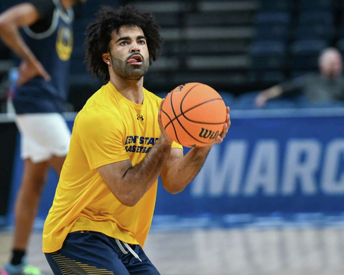 Kent State senior Sincere Carry during an open practice prior to the NCAA Tournament on Thursday, March 16, 2023, at MVP Arena in Albany, N.Y.