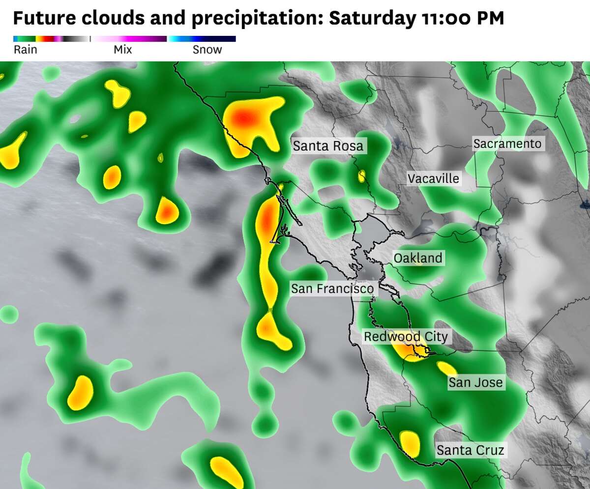 Showers will bubble up across the Bay Area by Saturday night into early Sunday morning, becoming more widespread by Sunday afternoon.