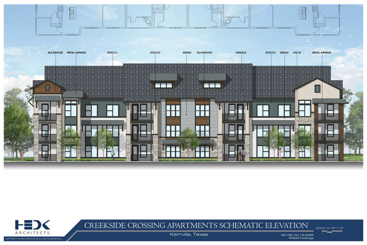 A rendering shows the style of apartments that a division of RREAF Holdings plans to build in Kerrville.