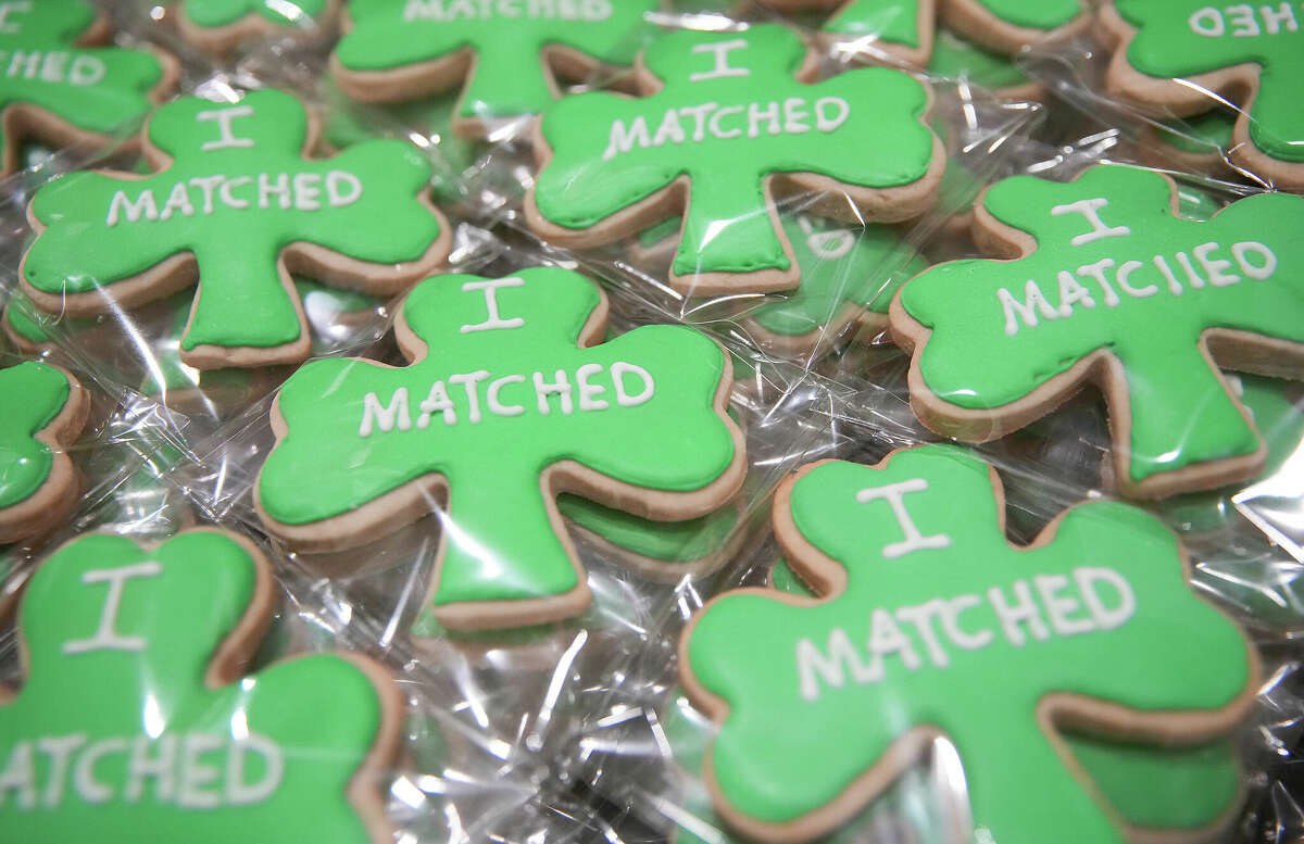 Shamrock shaped cookies for McGovern Medical School at UT students on Match Day on Friday, March 17, 2023 in Houston.