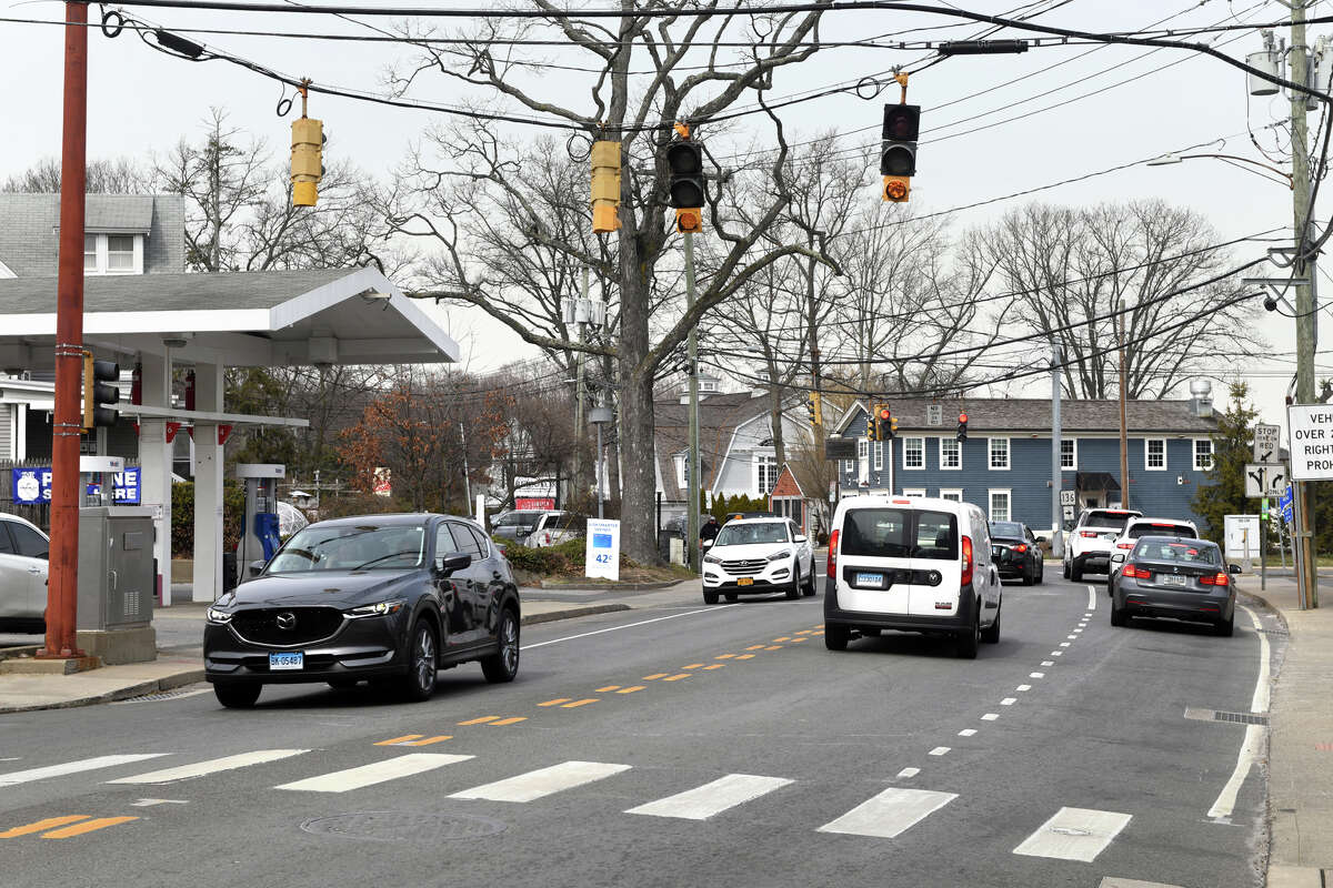 A section of Riverside Ave. near the spot where man was struck and killed while crossing the street last week, seen here in Westport, Conn. March 17, 2023.