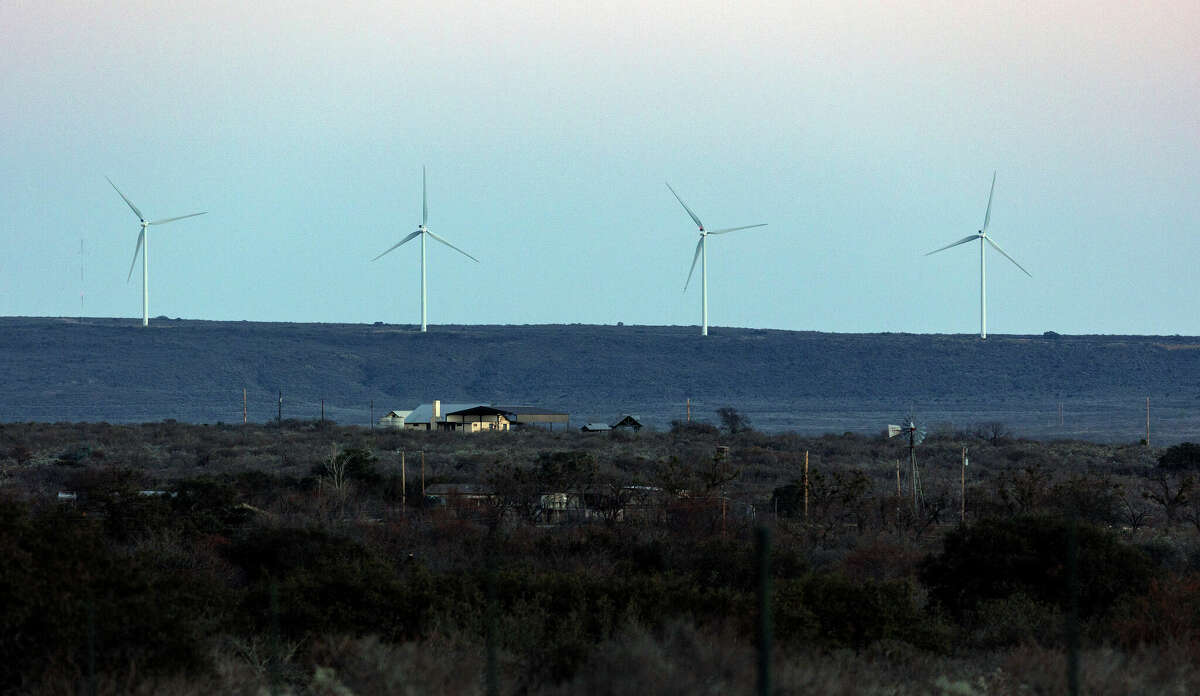 Windmills are seen dotting the landscape along U.S. Highway 90 in West Texas in early February. Texas produces more wind power than any other state.