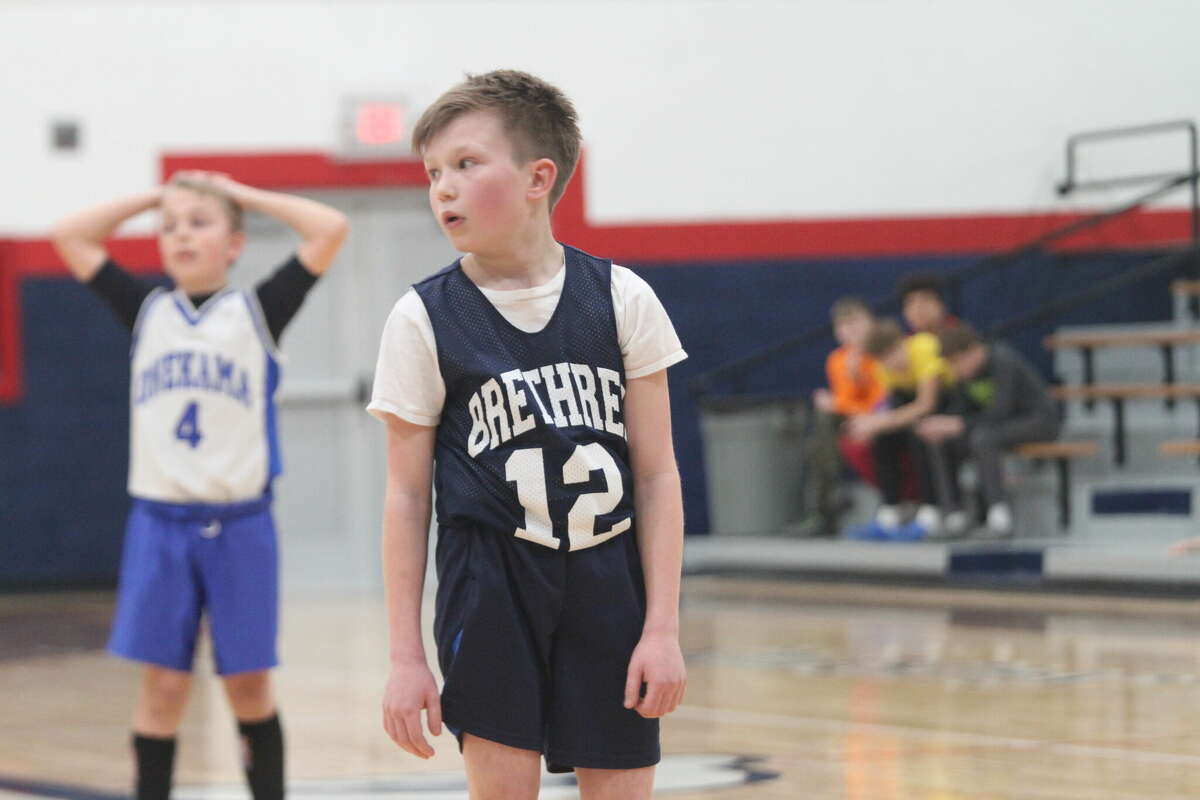 Brethren's Jase Ward prepares to shoot a free throw against Onekama on March 17. 