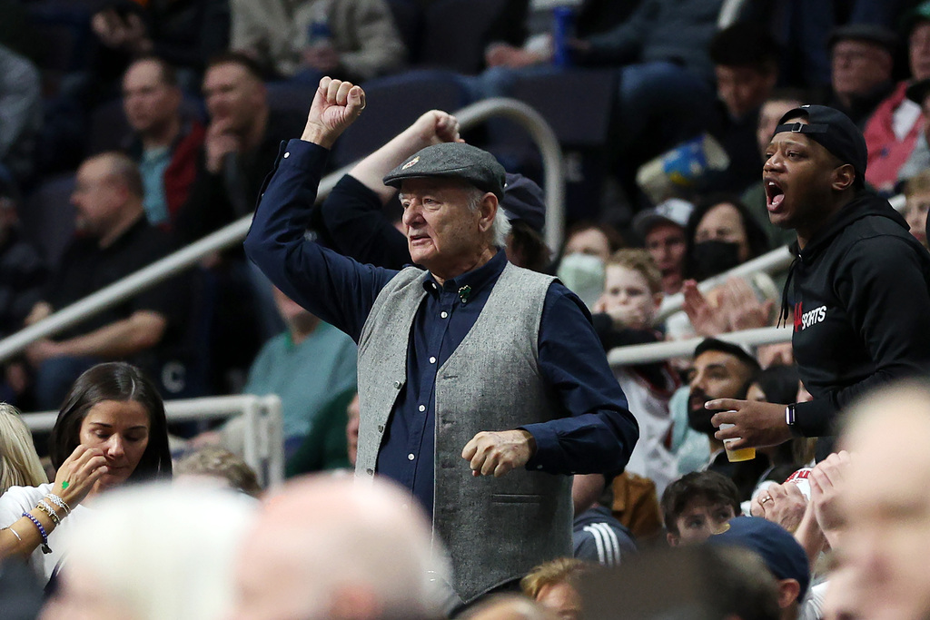 Actor Bill Murray cheers for UConn men’s basketball team, Adama Sanogo at NCAA Tournament win in Albany