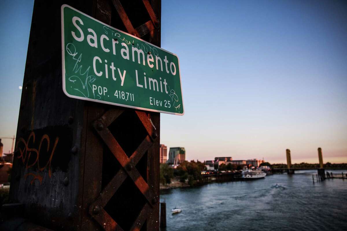 The city limit sign for Sacramento, California on August 15, 2015.