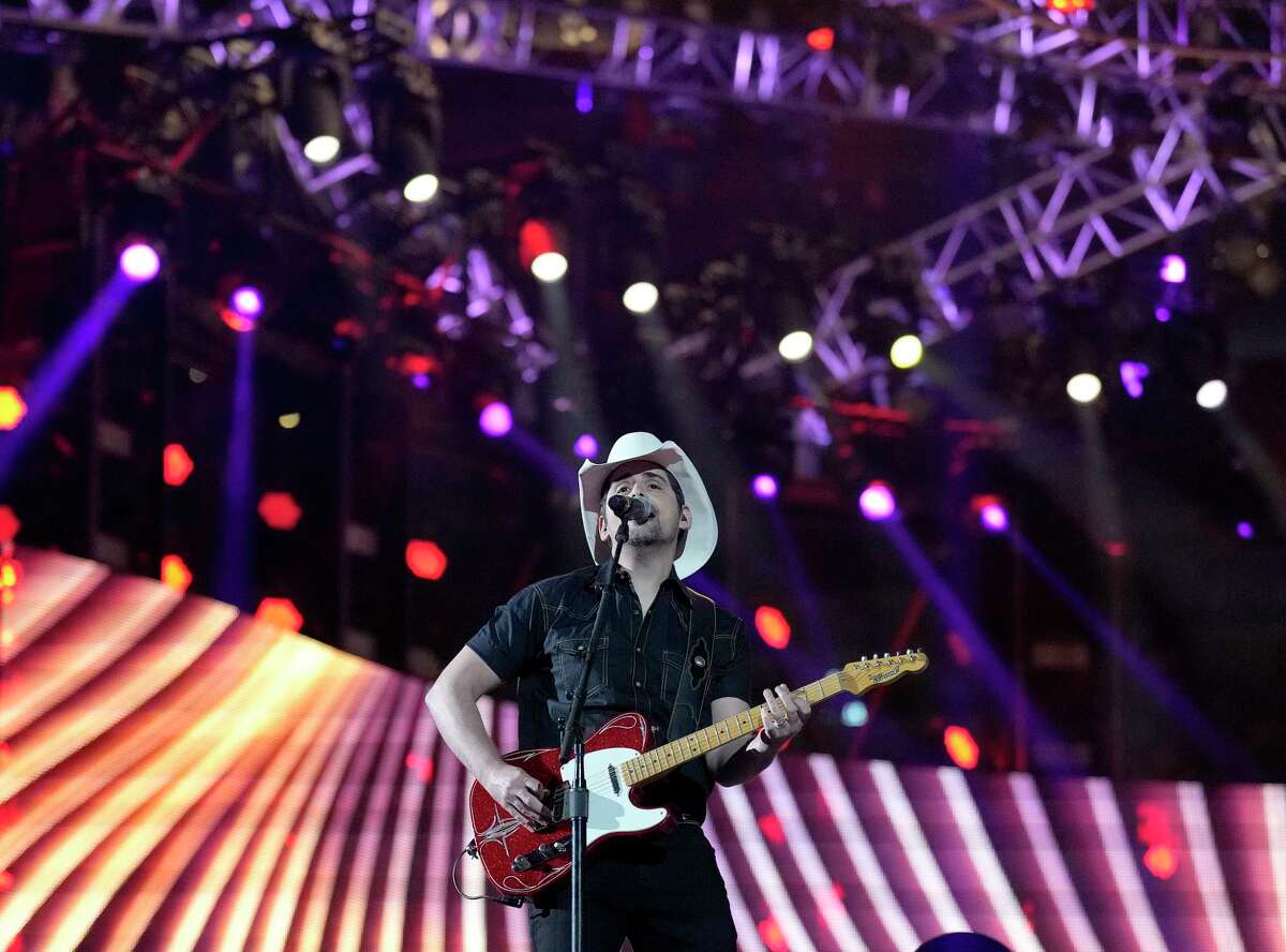 Brad Paisley performs in concert during Rodeo Houston at the Houston Livestock Show and Rodeo at NRG Stadium on Saturday, March 18, 2023 in Houston.