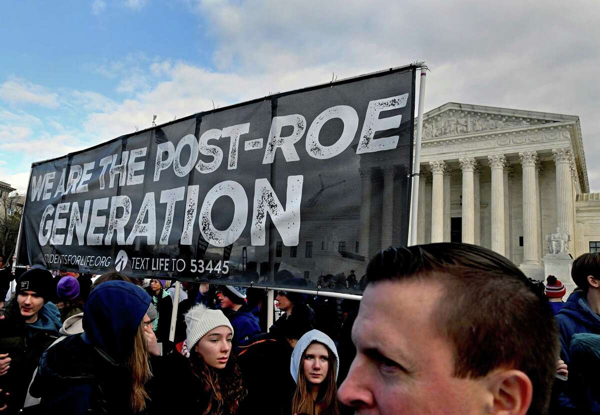 Activists at March for Life in front of the Supreme Court in January, the first march since the Supreme Court overturned Roe v. Wade.