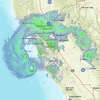 Satellite image of low pressure swirling clouds above the bay area. March 21, 2023