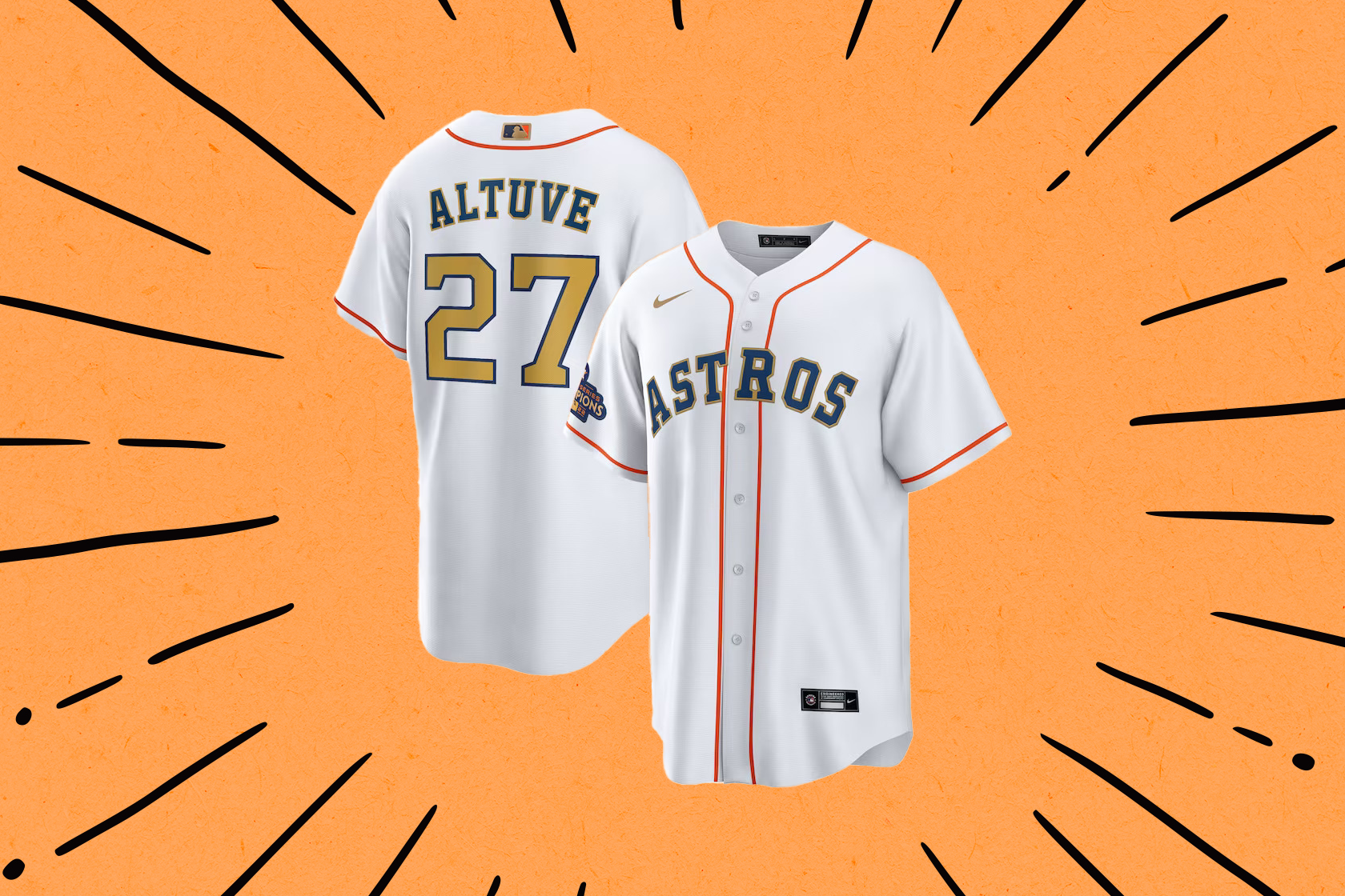 Astros 2023 Champions Orange Gold Custom Jersey - All Stitched