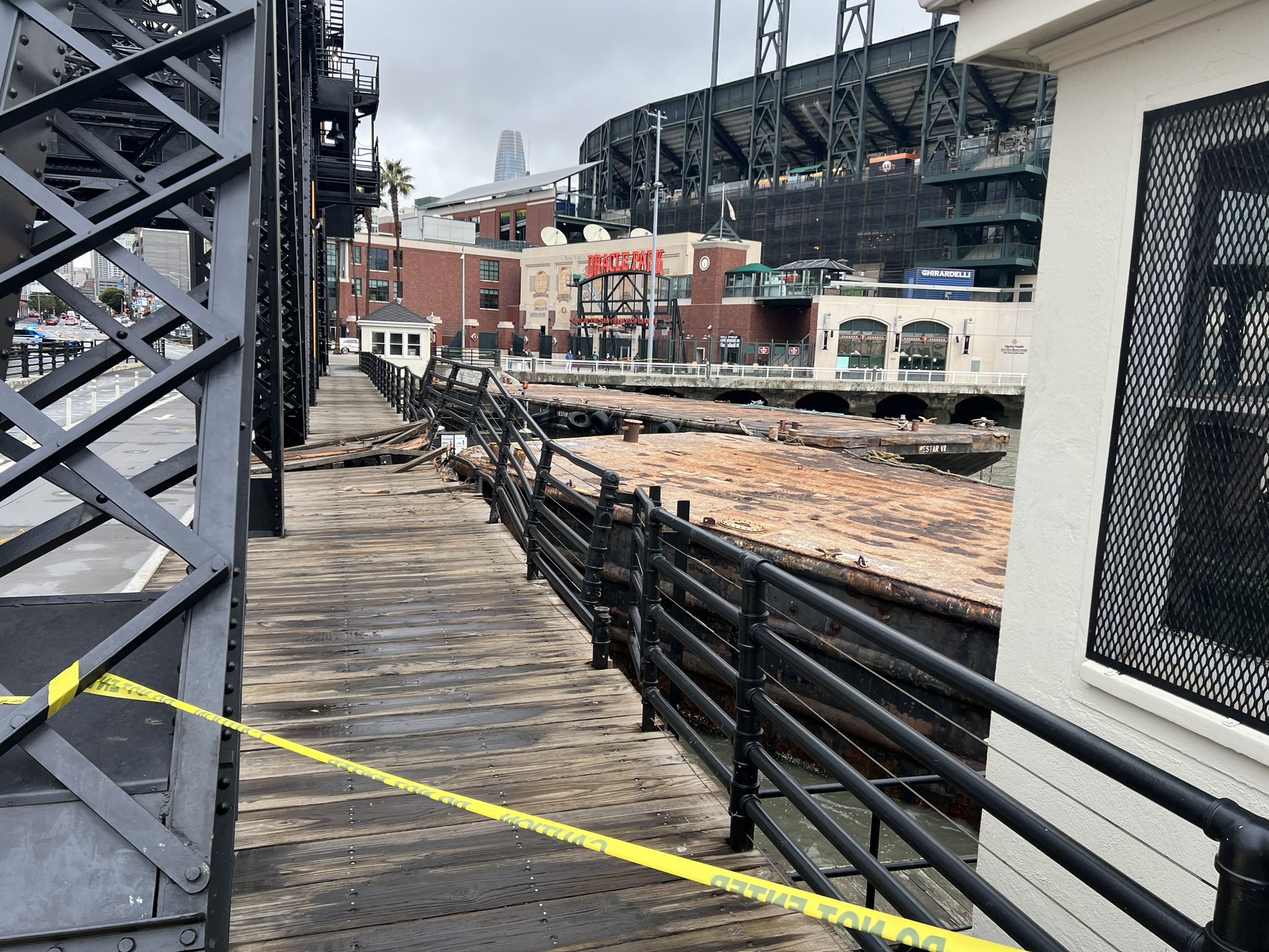 Storm batters boats into Lefty O'Doul Bridge, damaging historic San Francisco span