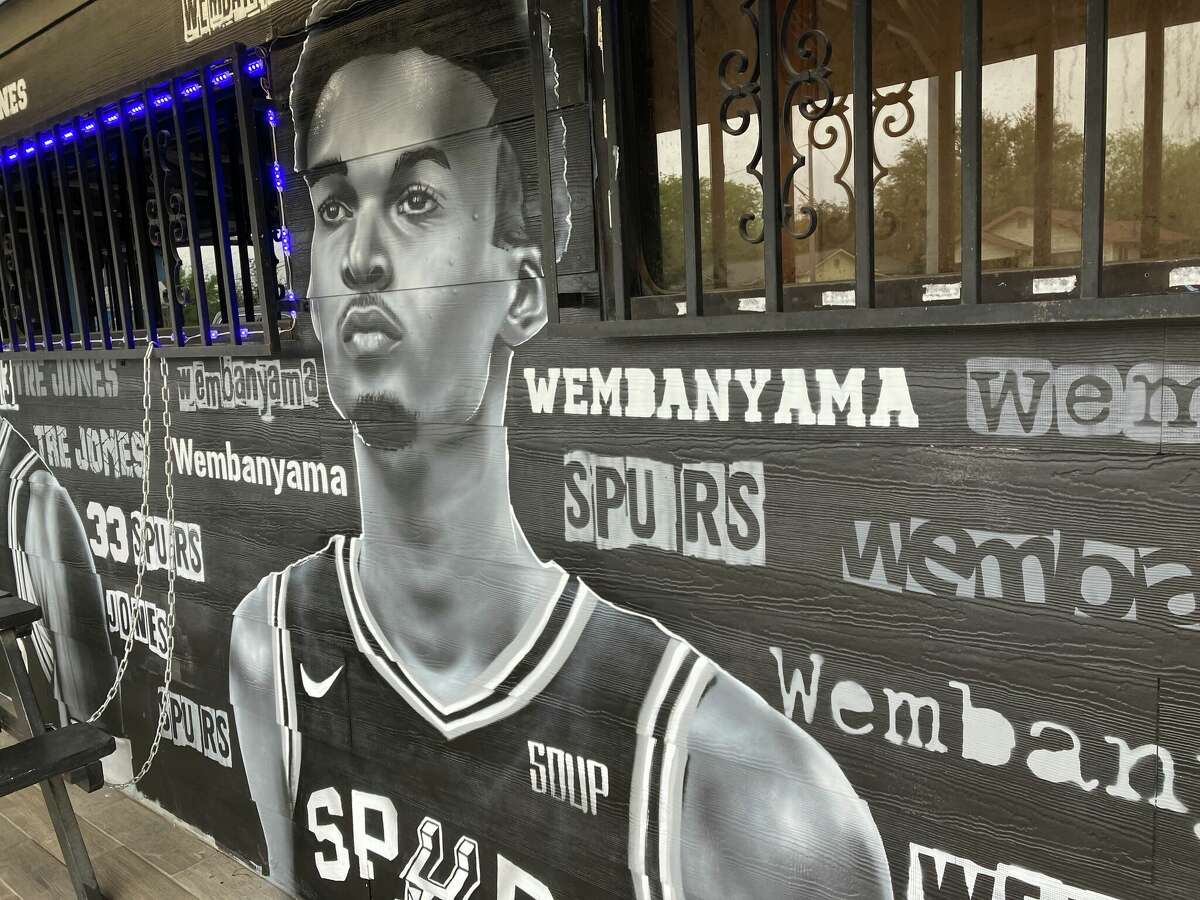 Artist Nik Soupe created a mural of a possible future Spurs player Victor Wembanyama, who the team could pick up in the 2023 NBA Draft.