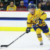 Quinnipiac men's ice hockey captain Zach Metsa in action against UConn on Jan. 28. 2023.