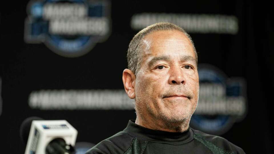 Houston head coach Kelvin Sampson speaks to the media during a news conference ahead of a Midwest Regional semifinal college basketball game in the NCAA Tournament on Thursday, March 23, 2023, in Kansas City.