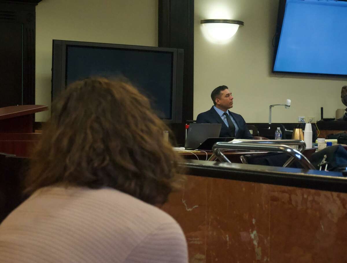 An onlooker views Joel Pellot during his murder trial on Friday, March 24, 2023 in the 406th District Court of Webb County in Laredo. Pellot is accused of murdering his wife, Maria Muñoz in 2020.