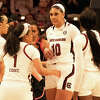 Kamilla Cardoso, junior center for South Carolina played her freshman year at Syracuse. She has been a dominating force on both ends as the junior center anchors the nation’s top shot-blocking team. The No. 1 South Carolina Gamecocks closed out the regular season undefeated in South Carolina's win vs. Georgia 73-63 on Sunday Feb. 26, 2023. (Joyce Bassett / Special to the Times Union)