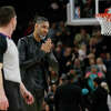 During a time-out in game against the Phoenix Suns, former San Antonio Spurs player Tim Duncan made an appearance in the first half of the game at AT&T Center on December 4, 2022 in San Antonio, Texas.