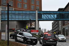 Police agencies respond to a reported gun inside Albany Medical Center Hospital Monday, March 27, 2023. The hospital and police said a person with a suspected gun was isolated to one room, and that patients and staff are safe.