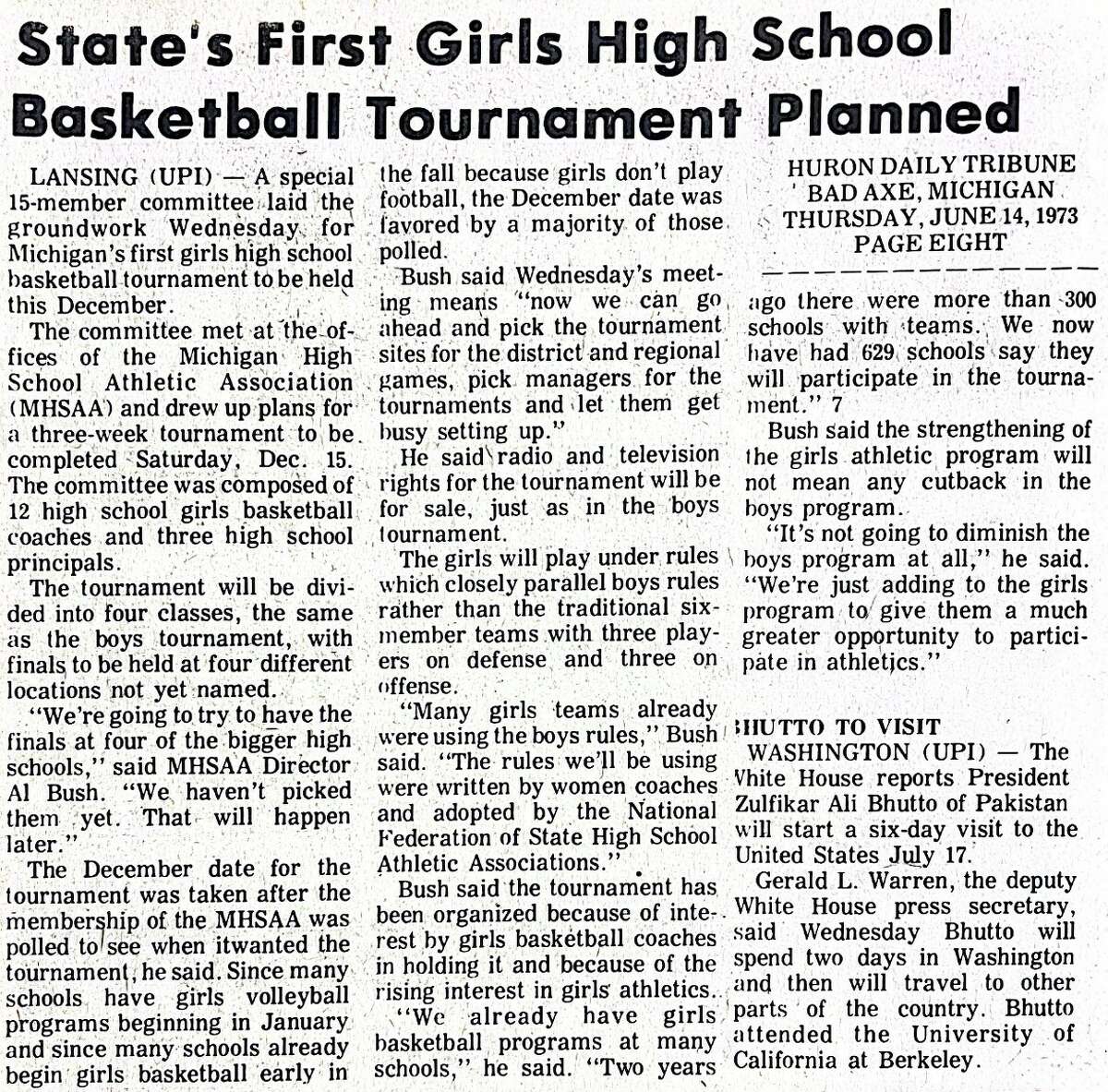 The MHSAA finalizes plans for the first state girls basketball tournament in 1973.