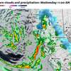 北美天气模型的渲染一些阵雨和雷暴预报的发展在周三上午。索诺玛之间的大部分海岸线和圣克鲁兹县将有机会对一些阵雨和雷暴活动,居民在东湾和一些湾的北部高地也可能经历他们的一天。