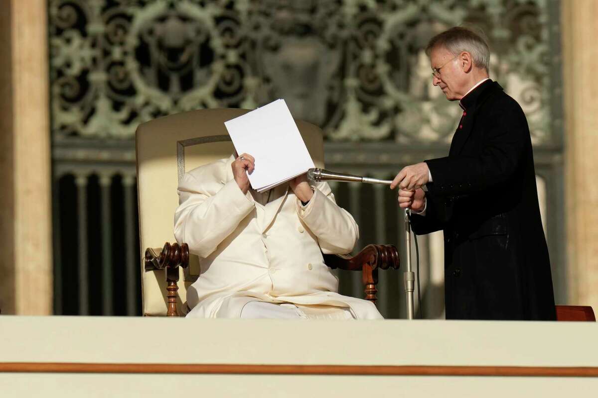 Pope Francis holds his weekly general audience in St. Peter's Square, at the Vatican, Wednesday, March 29, 2023.