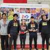 The Trumbull High robotics team members, left to right, Gautham Paramasivam, Jash Desai, Isabel O’Brien, Marcelo Deras, and Alex Fitzsimons won the state title and will be going to the World Championships in April.