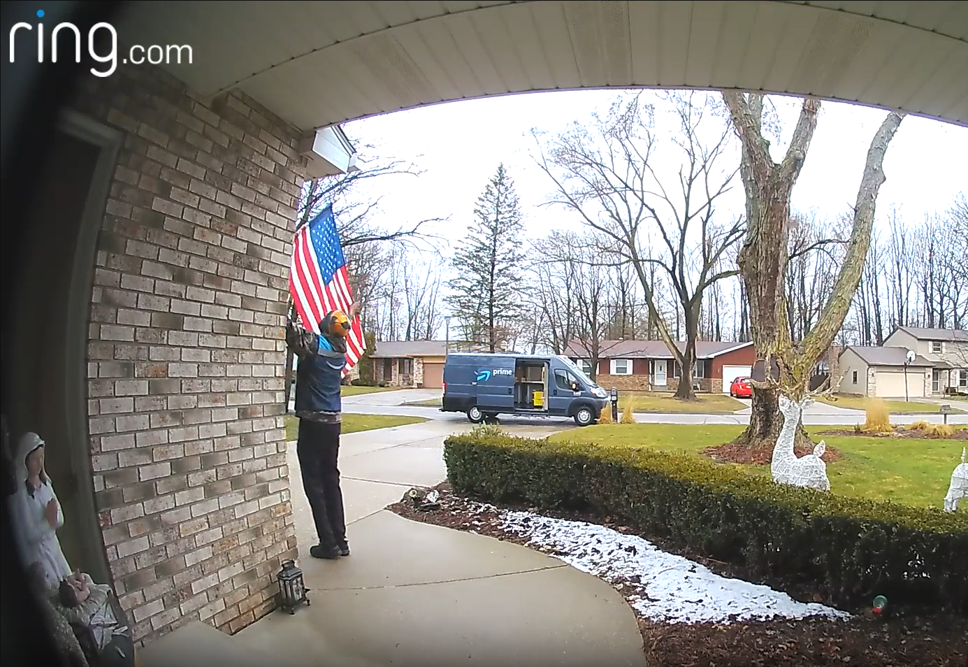 Michigan Amazon delivery driver fixes and salutes American flag