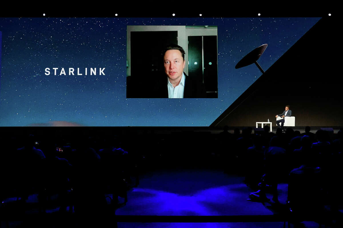 Elon Musk speaking about the Starlink project during Mobile World Congress on June 29, 2021, in Barcelona, Spain.