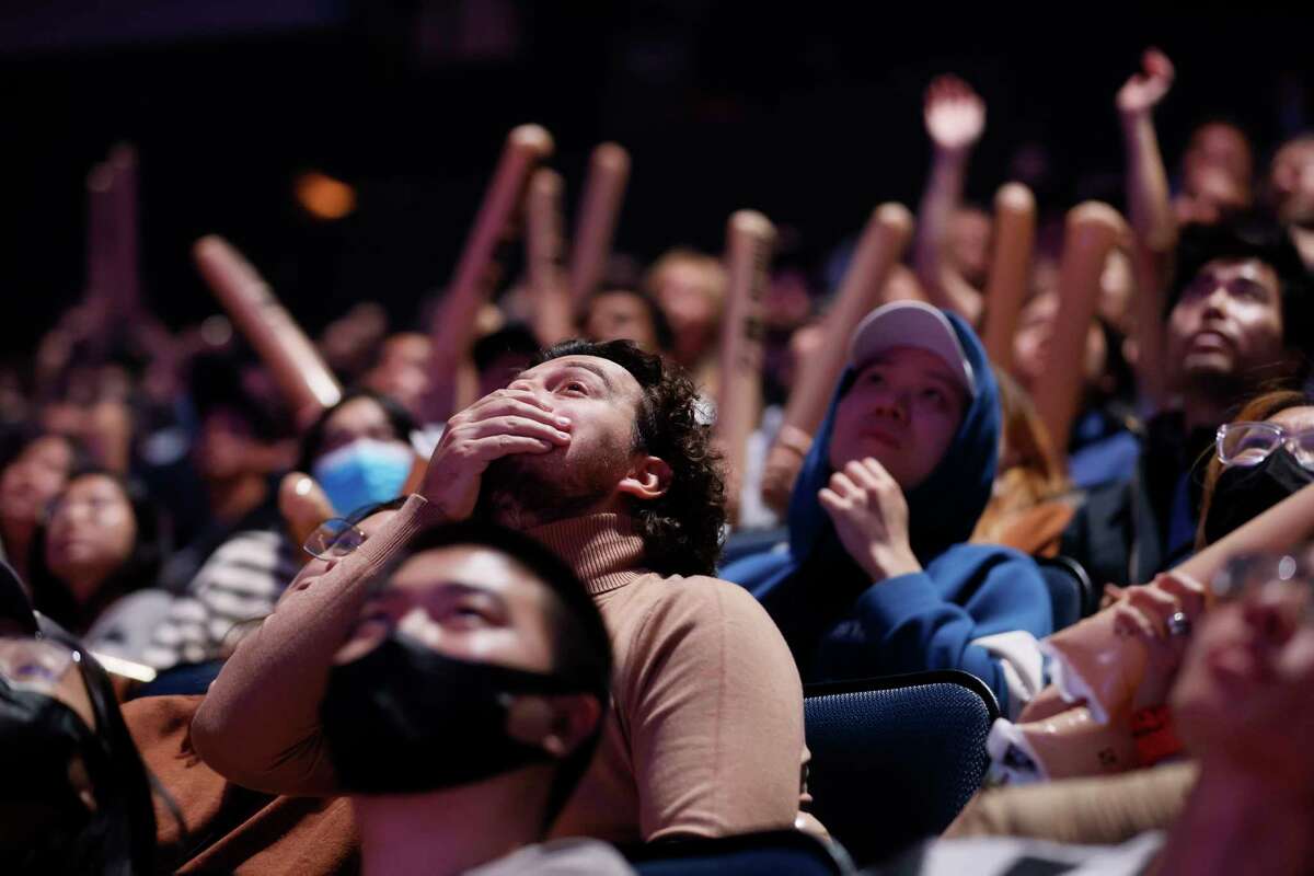 Spectators attend the League of Legends World Championship between teams DRX and T1 at Chase Center on Nov. 5. DRX became champions after defeating T1 3-2. 