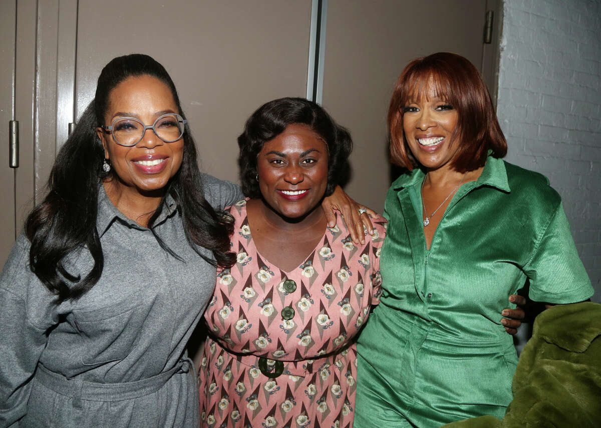 (L-R) Oprah Winfrey, Danielle Brooks and Gayle King pose backstage at the play "The Piano Lesson" on Broadway at The Barrymore Theater on Jan. 18, 2023, in New York City.