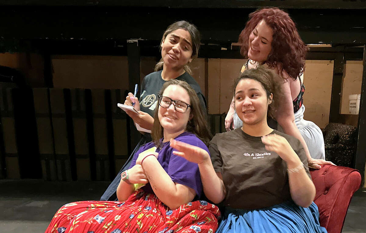 Brianna Cobos, clockwise from back left, Shelby Eason, Dominique Roman and C.J. Jeffcoat rehearse for "The Revolutionists" which will be presente April 13-16 at Lamar University. Photo by Andy Coughlan