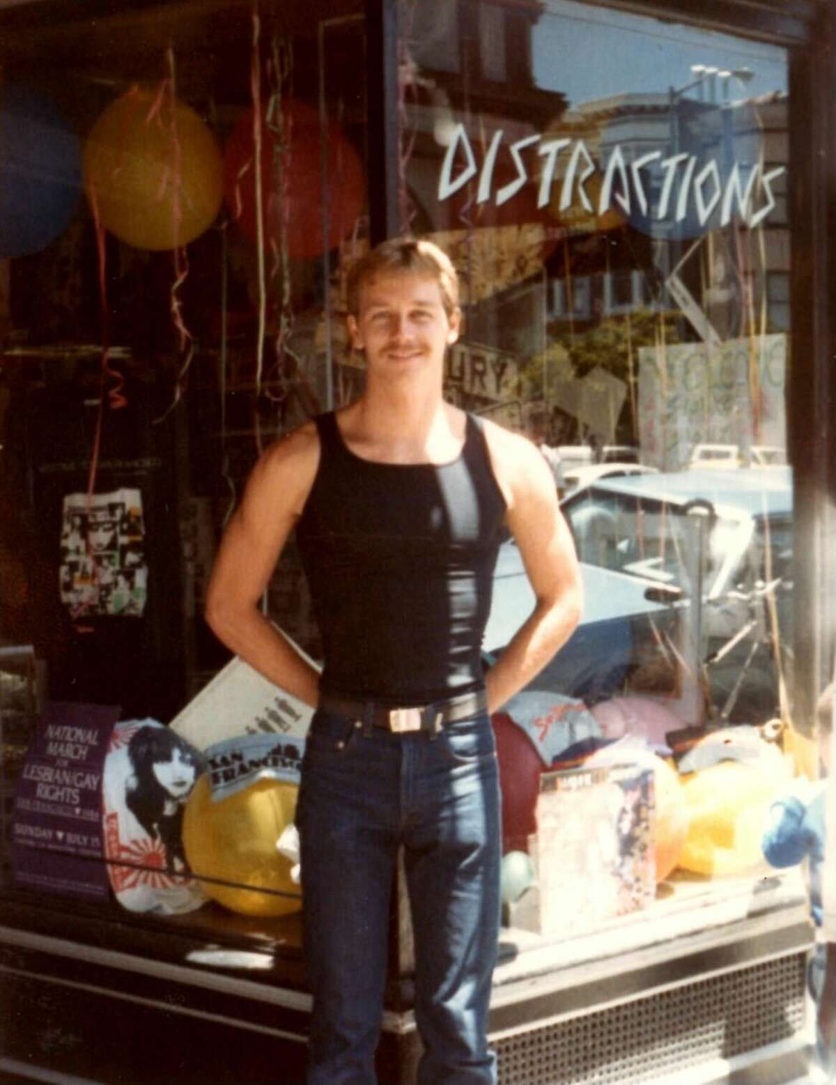 Jim Siegel stands in front of the former location of Distractions in 1982.