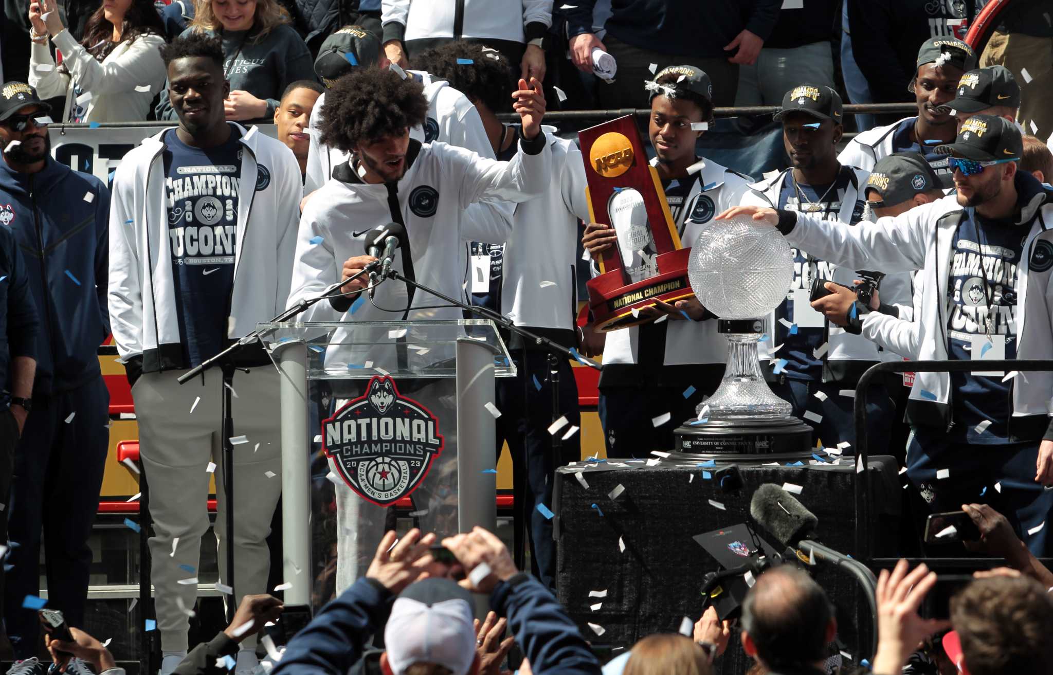 National Champion UConn men's basketball reflects on parade future.