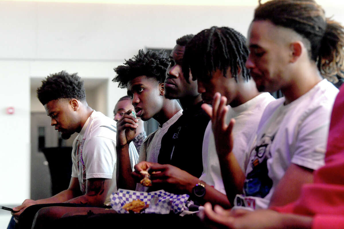 The crowd takes in the event during a community celebration of hometown basketball stars Alexis Morris and the Beaumont United Timberwolves. Photo made Saturday, April 8, 2023 Kim Brent/Beaumont Enterprise