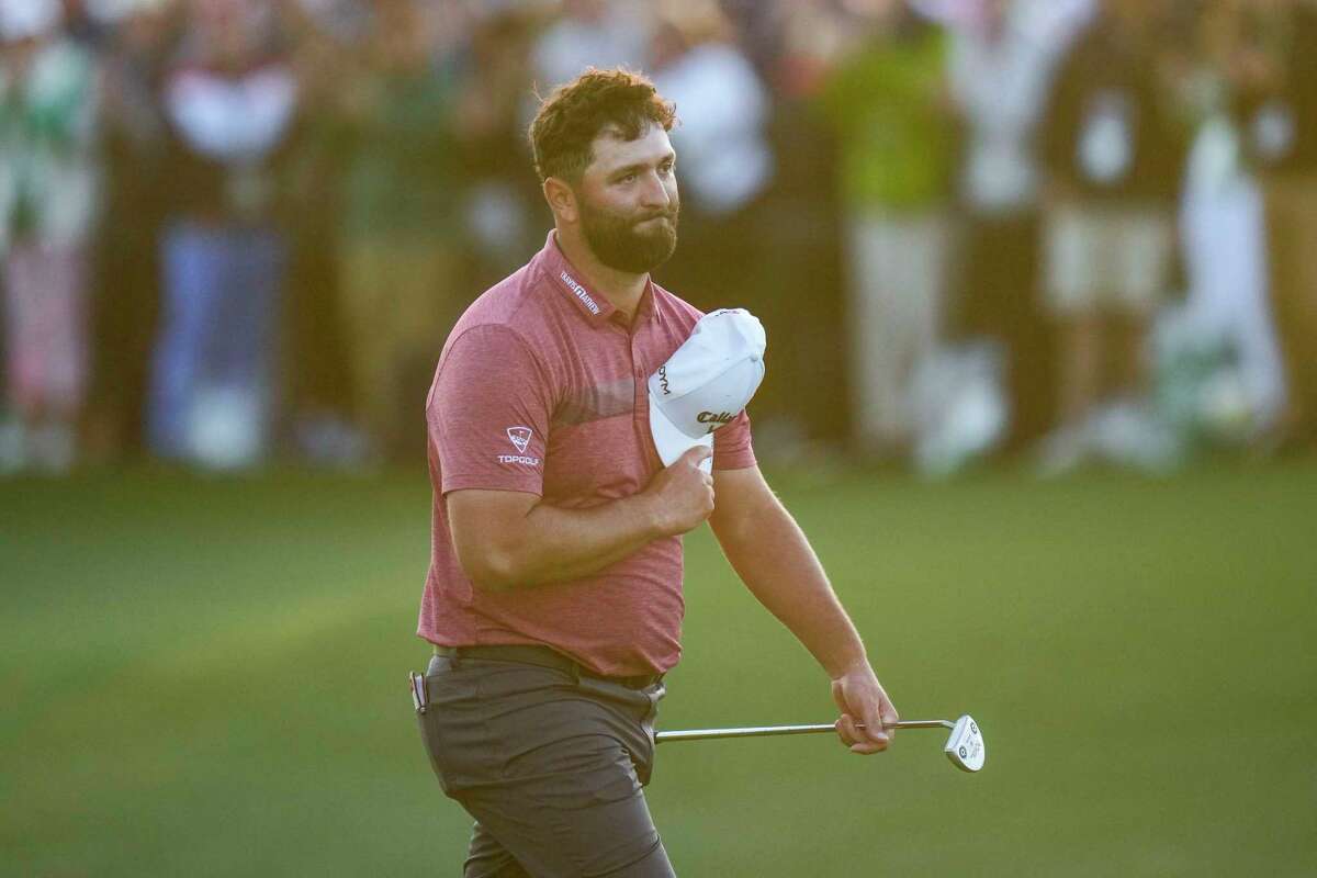 Jon Rahm, of Spain, celebrates on the 18th green after winning the Masters golf tournament at Augusta National Golf Club on Sunday, April 9, 2023, in Augusta, Ga.