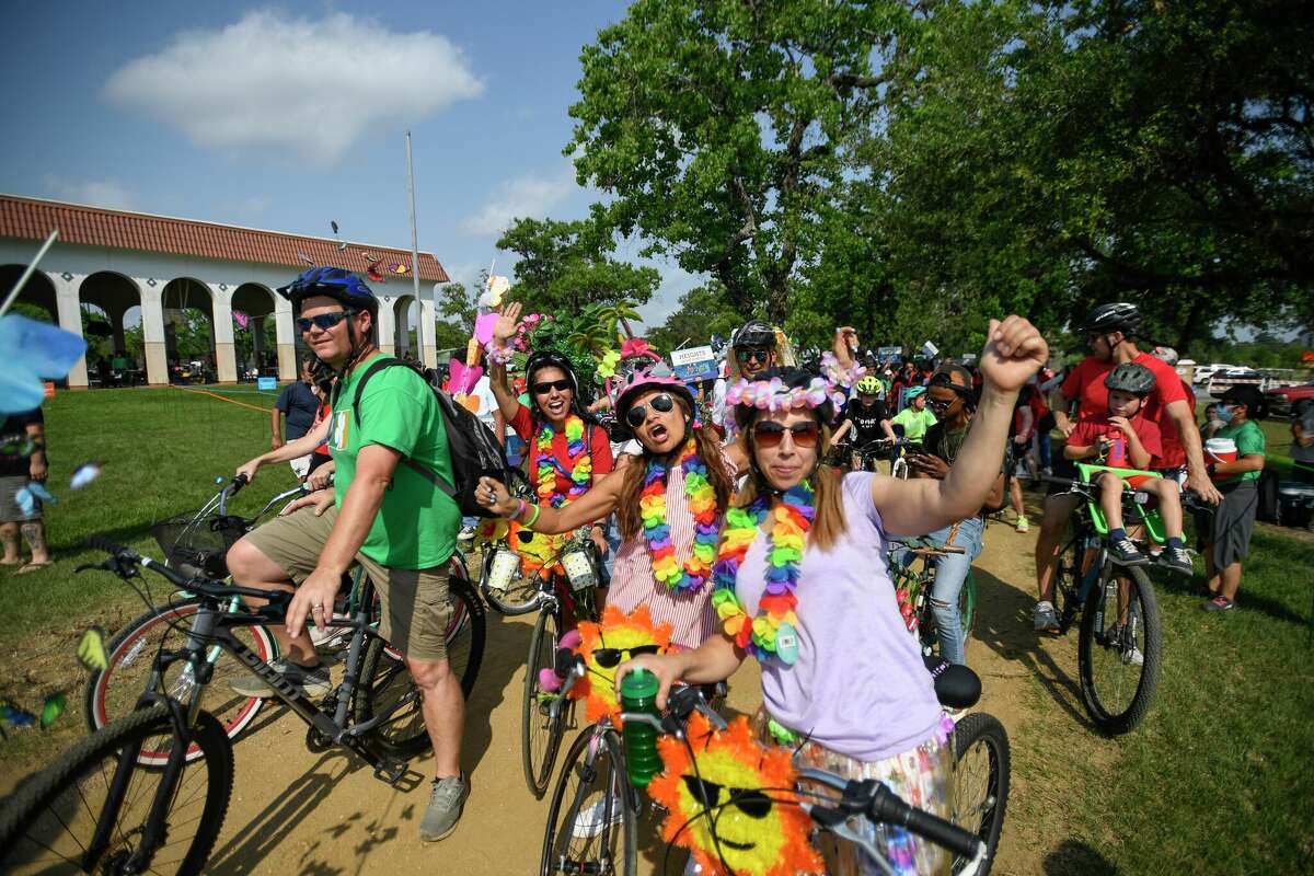 Art bike riders start the art bike parade during Houston’s first Art Bike Festival in MacGregor Park.