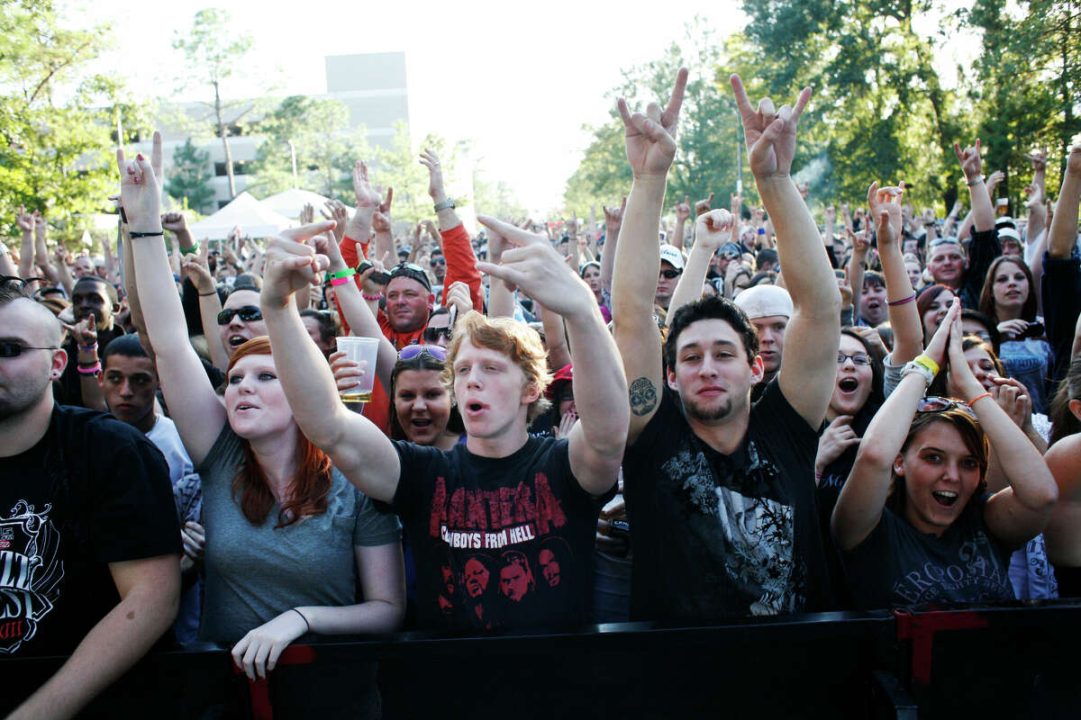 Fans cheersat Buzzfest at the Cynthia Woods Mitchell Pavillion in The Woodlands, TX.