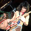 American musician, songwriter, producer, and inventor Eddie Van Halen plays his custom Steinberger guitar at Cobo Arena during Van Halen's "1984 Tour" on April 5, 1984, in Detroit, Michigan. (Photo by Ross Marino/Getty)