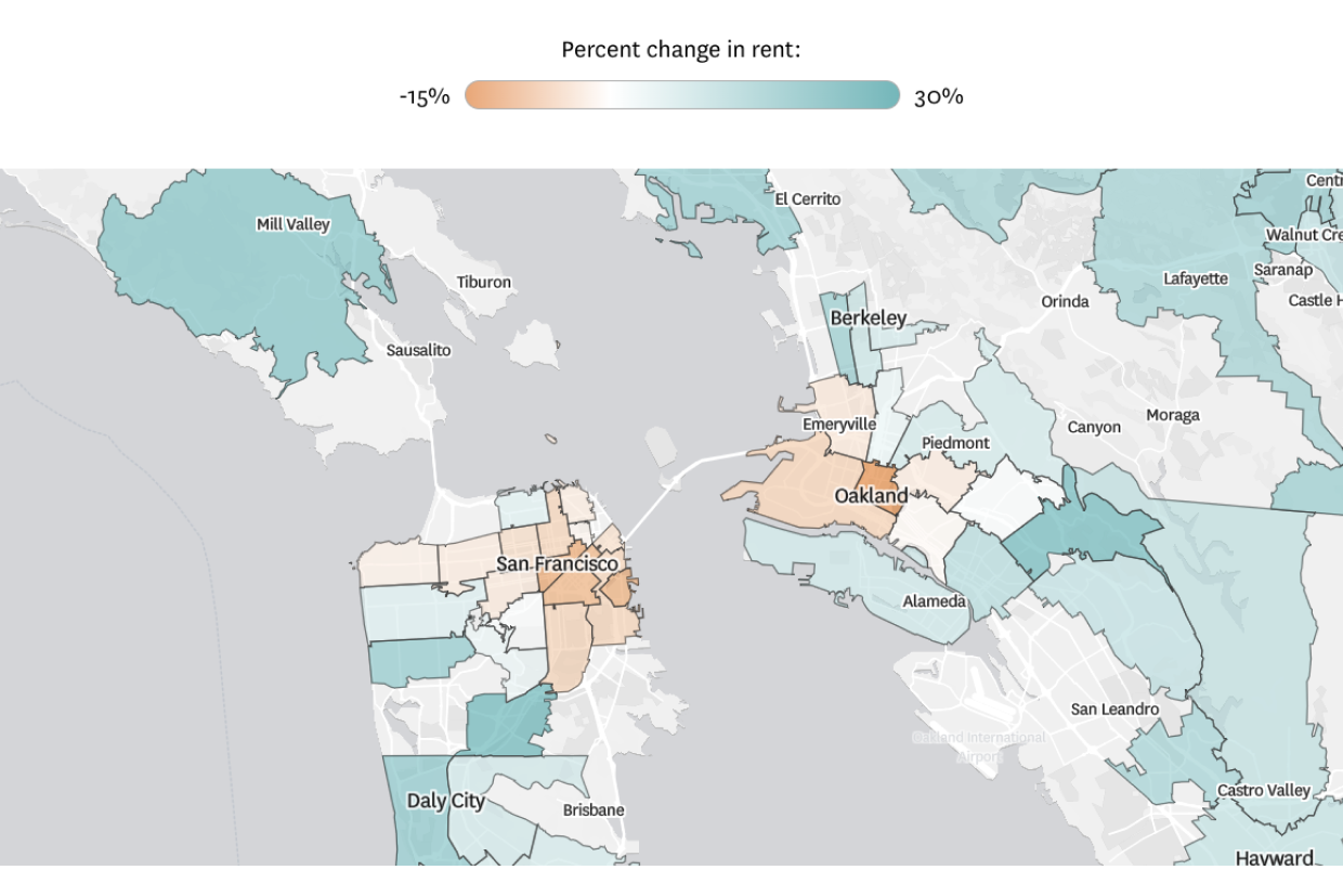 Here are the Bay Area ZIP codes where rent has changed the most