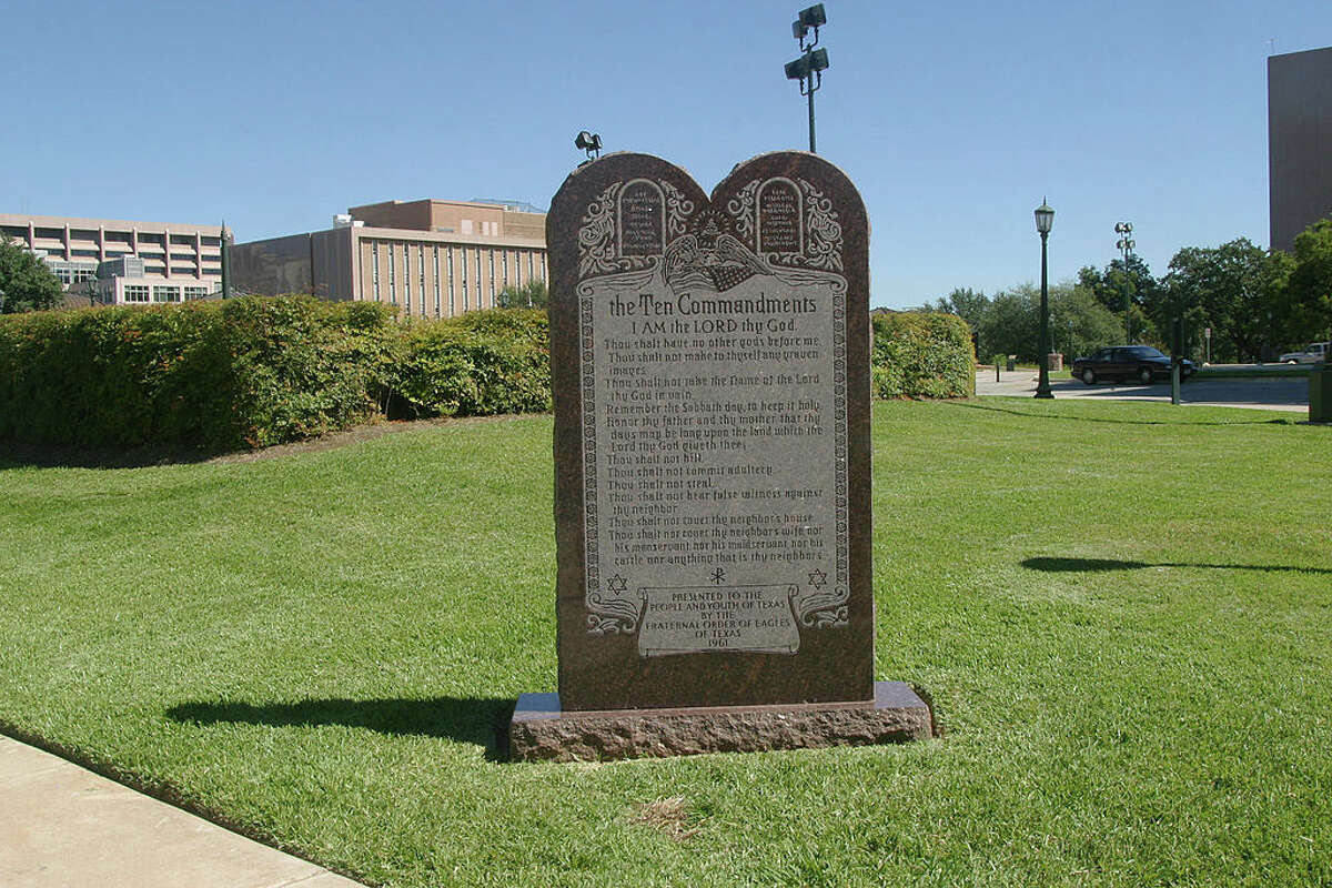 A monument of the Ten Commandments is currently displayed at the Texas State Capitol in Austin as the state legislature debates if public schools should be required to display it in their classrooms.