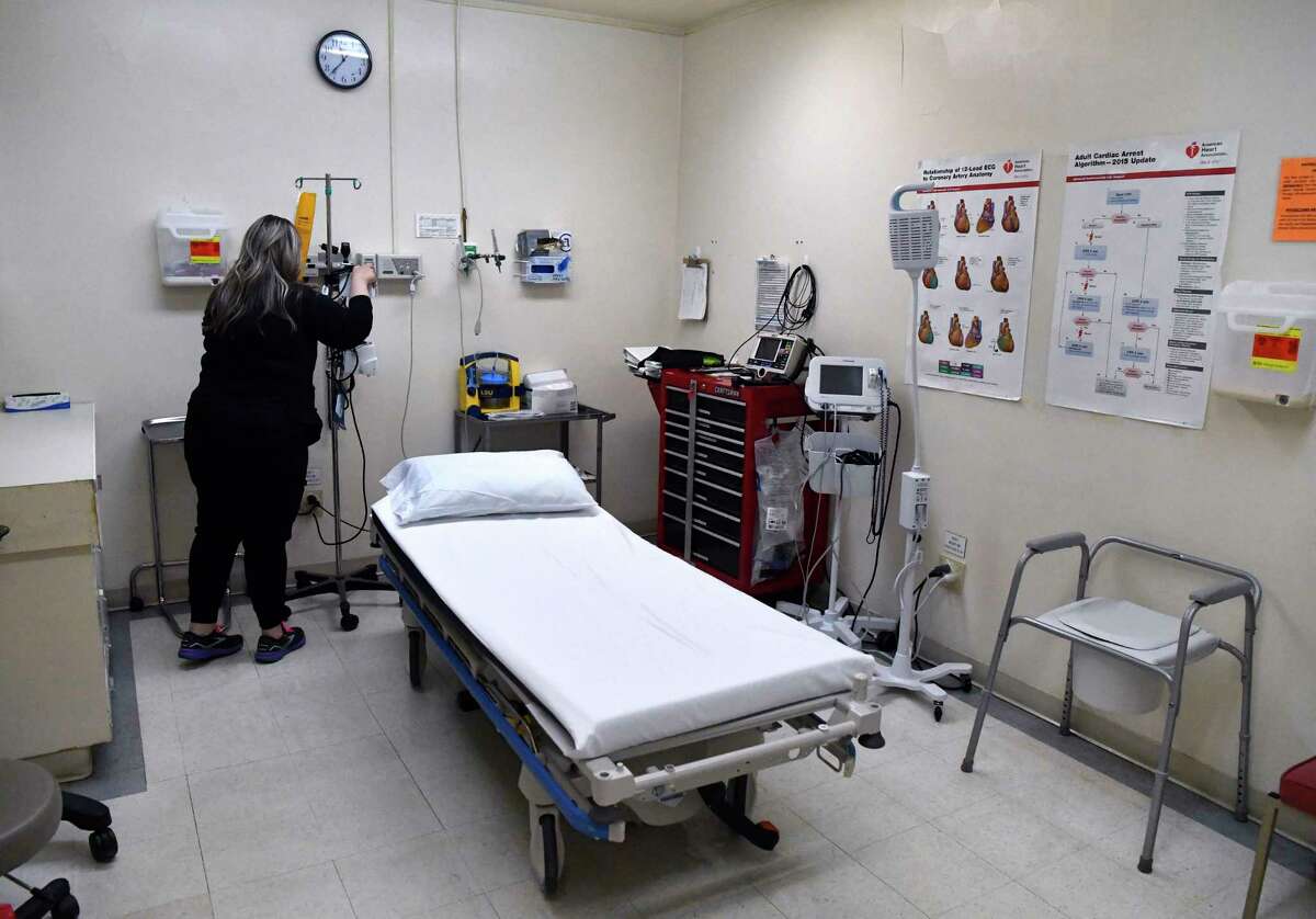Anna Doan, chief nursing officer at Anson General Hospital, checks equipment inside one of the hospital’s trauma rooms in Anson, Monday, April 10, 2023.